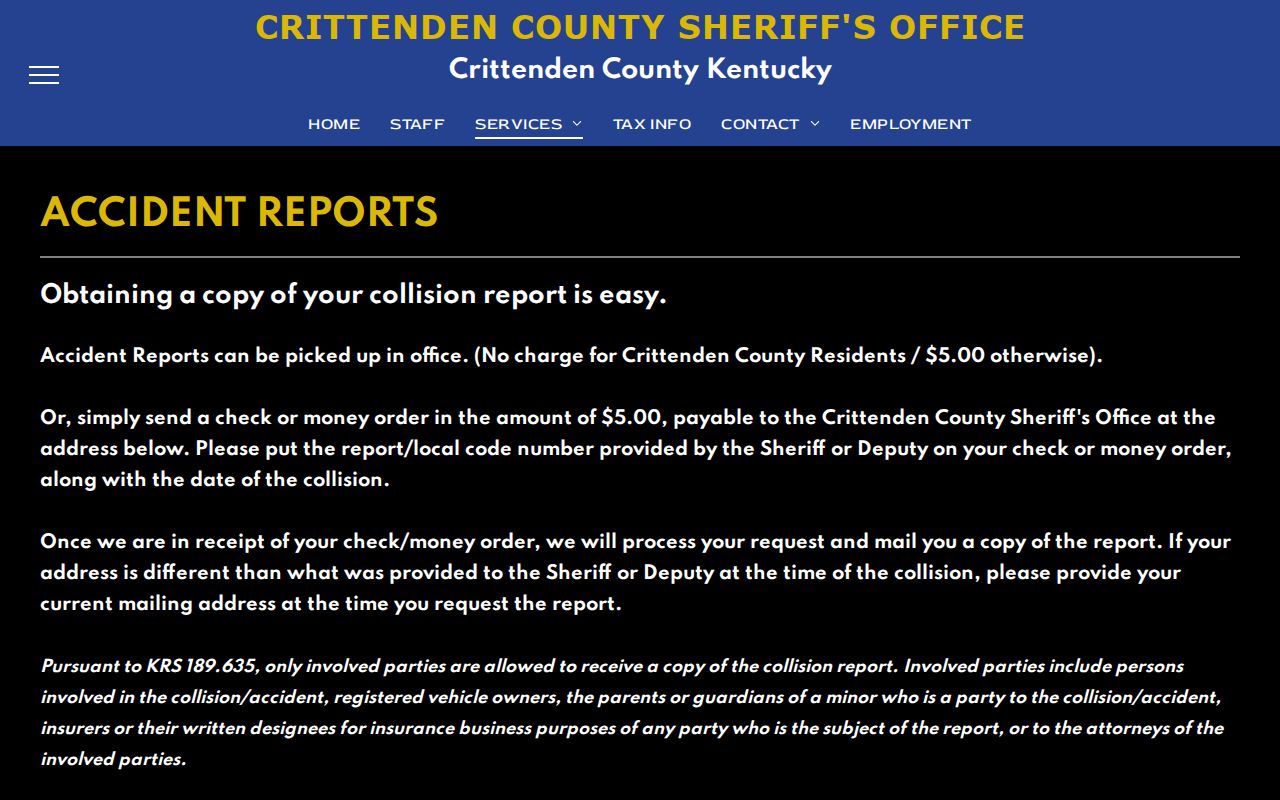 Crittenden County sheriff report channel for arrest and accident record distinctions