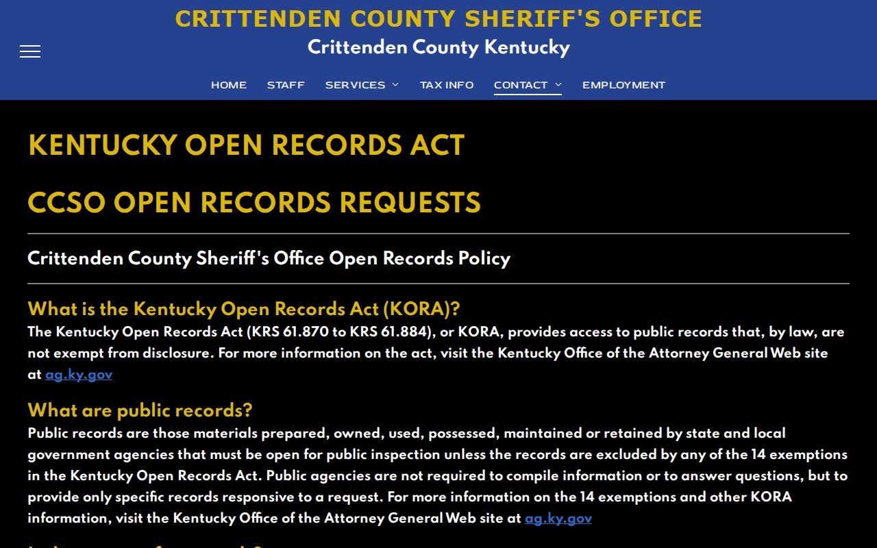Crittenden County arrest open-records request page