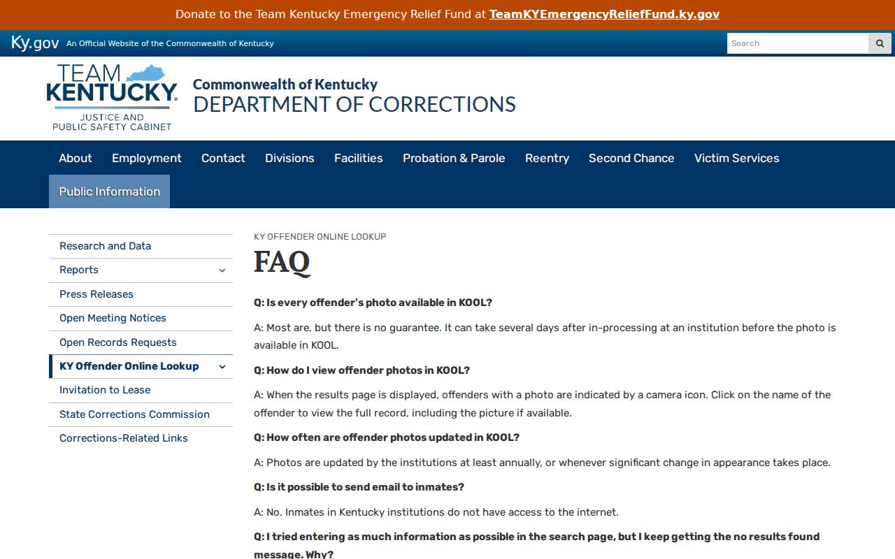 Kentucky Online Offender Lookup guidance for Dycusburg custody research