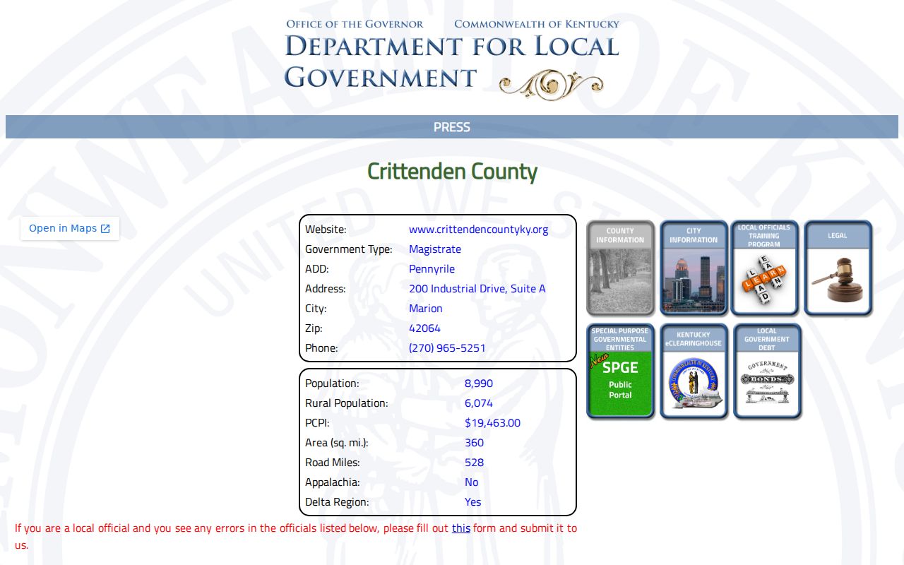 Crittenden County official contacts serving Marion criminal records