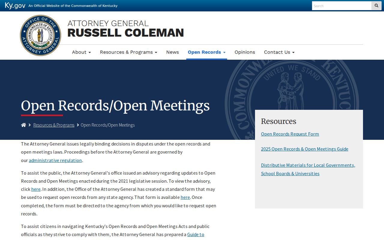 Kentucky open records guidance for requesting Marion police reports